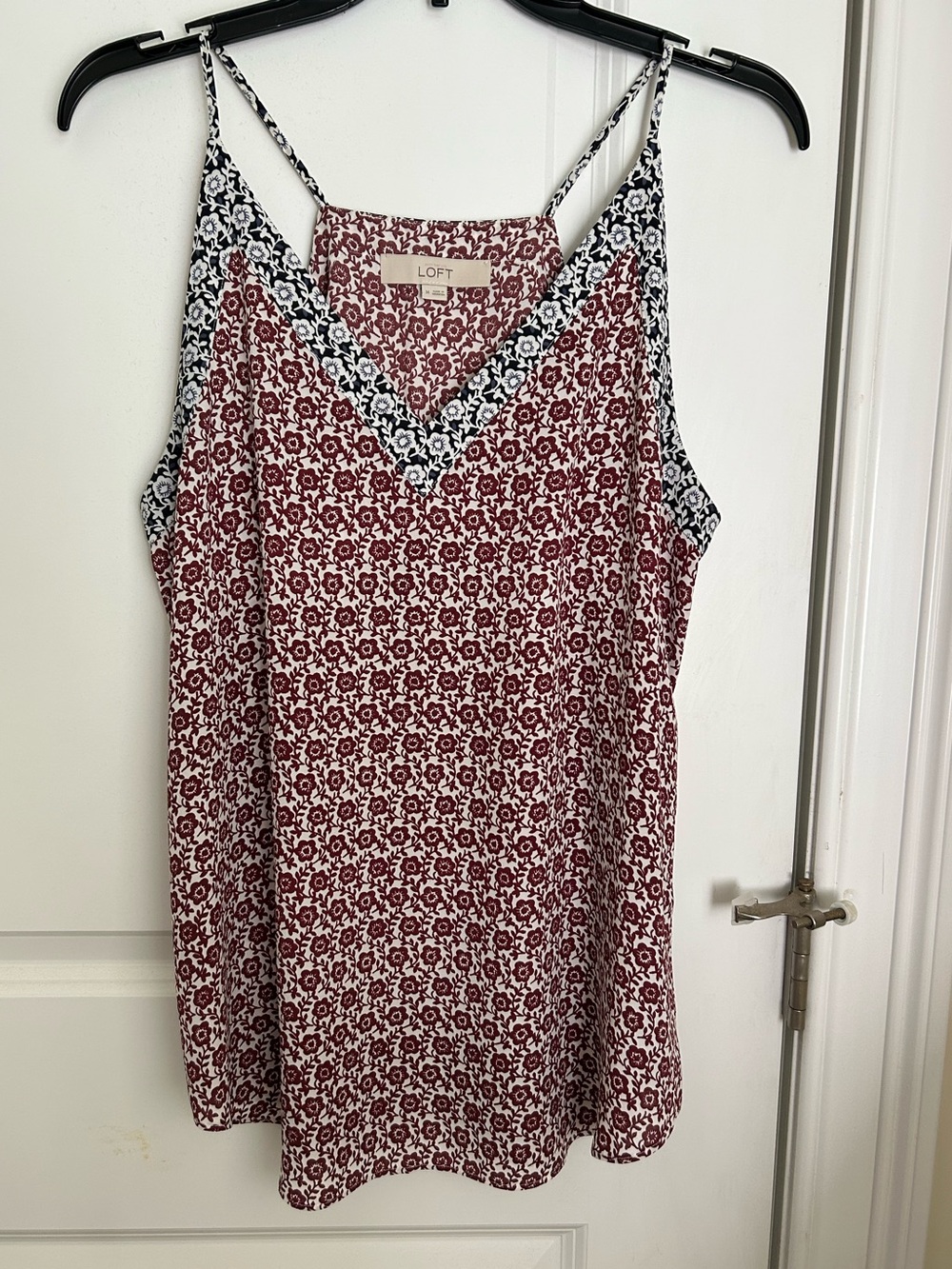 LOFT Burgundy Floral V-Neck Camisole with Black-White Trim